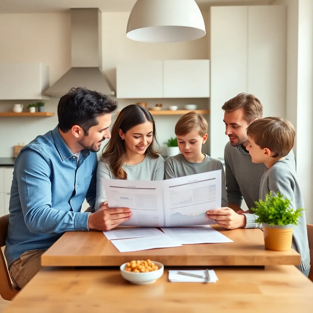 Gezin bespreekt samen financiële doelen aan de keukentafel