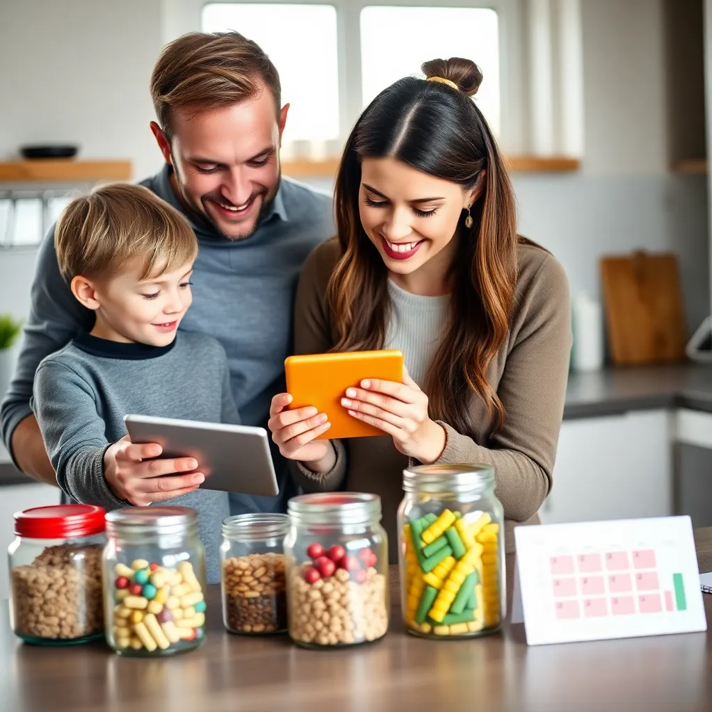 Gezin bespreekt samen financiële doelen aan de keukentafel
