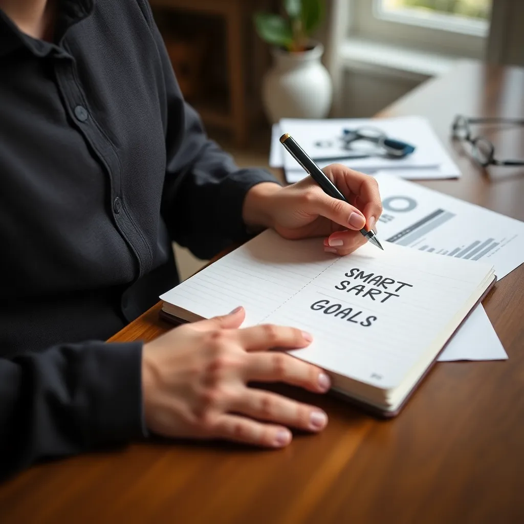 Beginnende professional die financiële doelen opschrijft